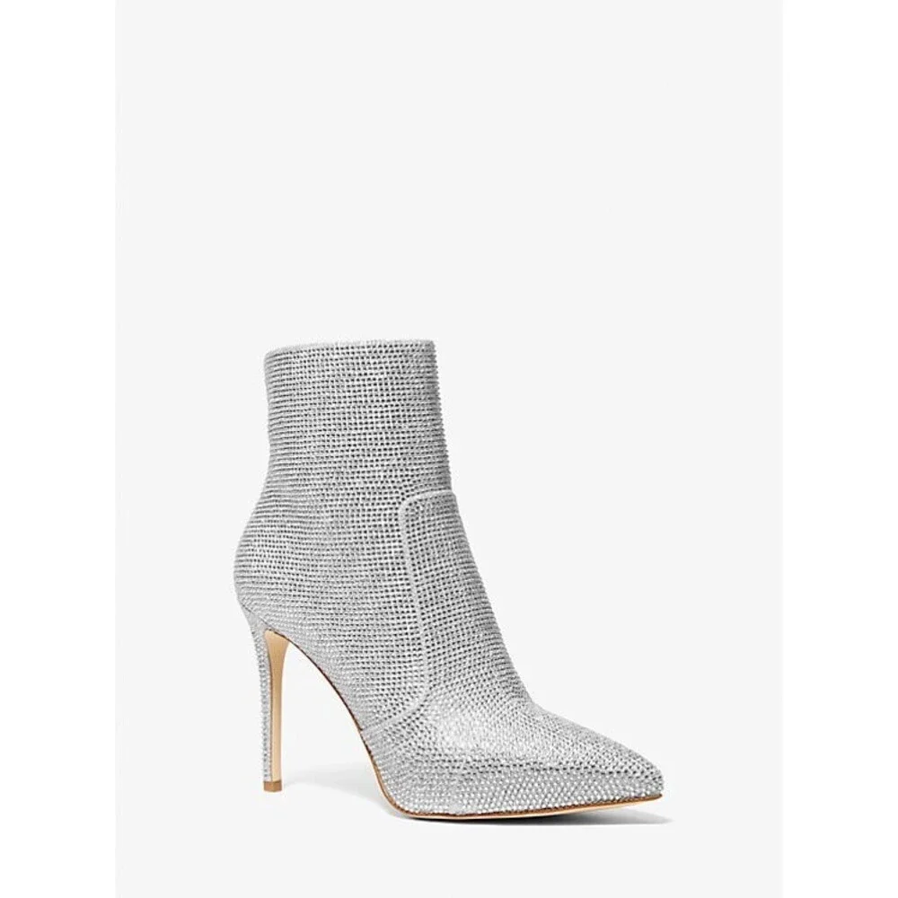 Michael Kors Rue 40H3RUHE5D Boot Women's 7.5 Silver Glitter Ankle Bootie JOBB339